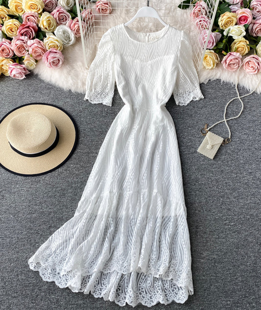 White lace dress fashion dress  1075