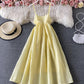 Yellow A line dress fashion dress  818