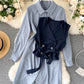 Fashionable vest + long sleeve shirt dress two pieces suit  1025