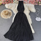 Elegant A line polka dot dress off shoulder dress  713