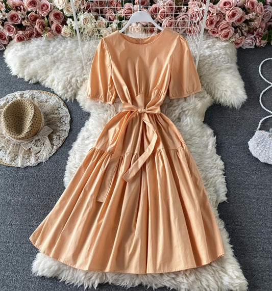 Simple A line round neck short dress fashion dress  714