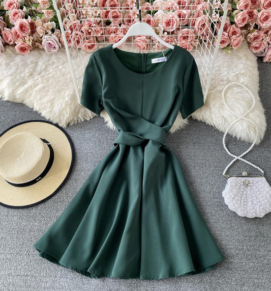 Cute A line round neck short dress  703