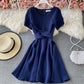 Cute A line round neck short dress  703