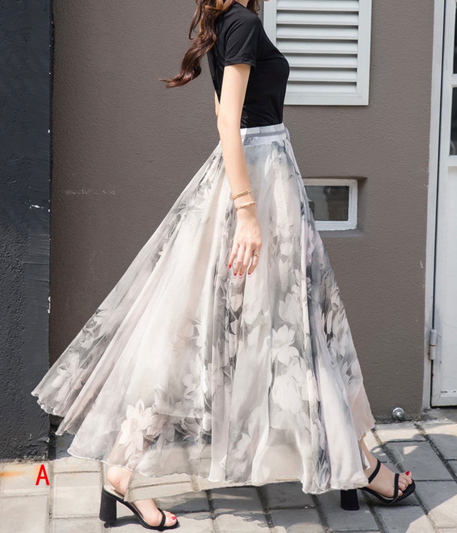 Stylish A line floral pattern chiffon skirt women's skirt  3508