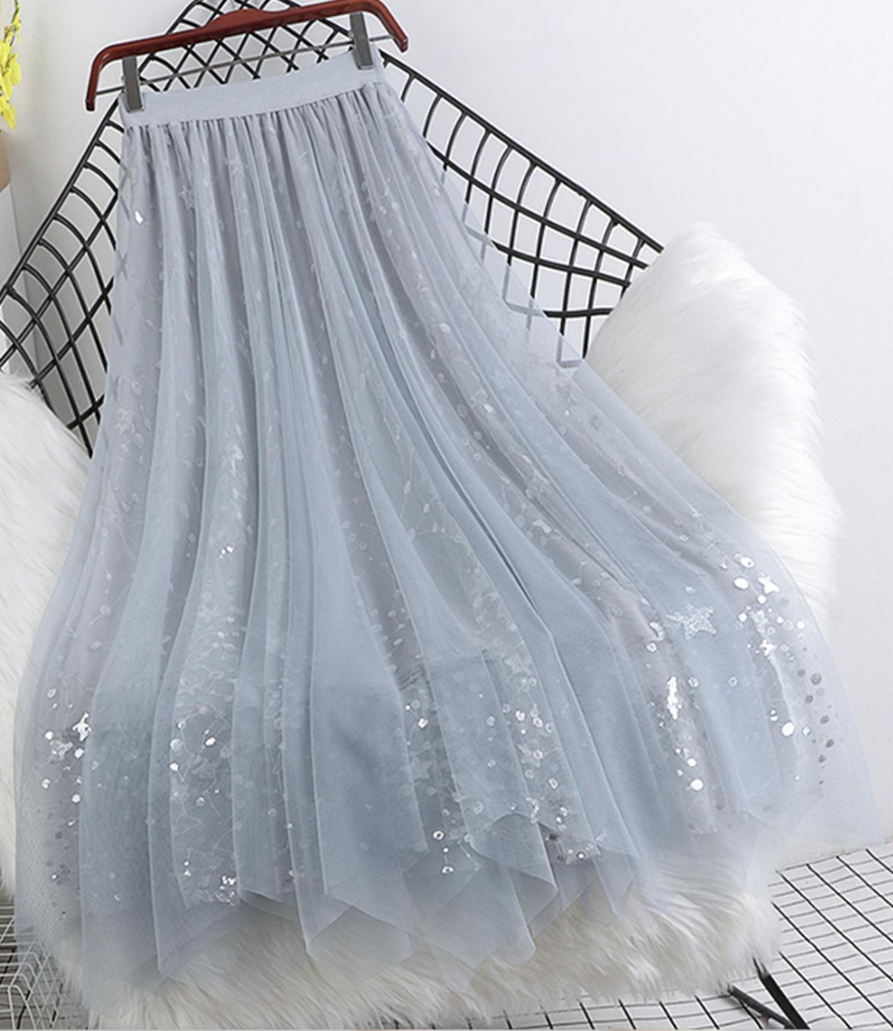 Cute A line tulle sequins skirt  3454