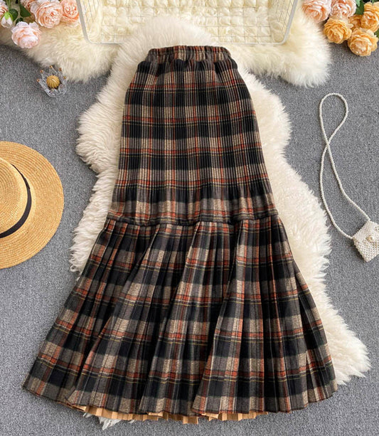 Cute A line plaid skirt  3458