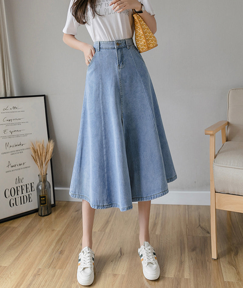 Simple A line denim skirt  3485