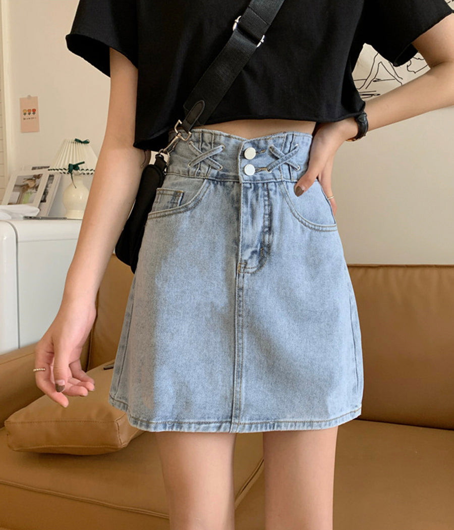 Cute denim skirt student denim skirt  3517