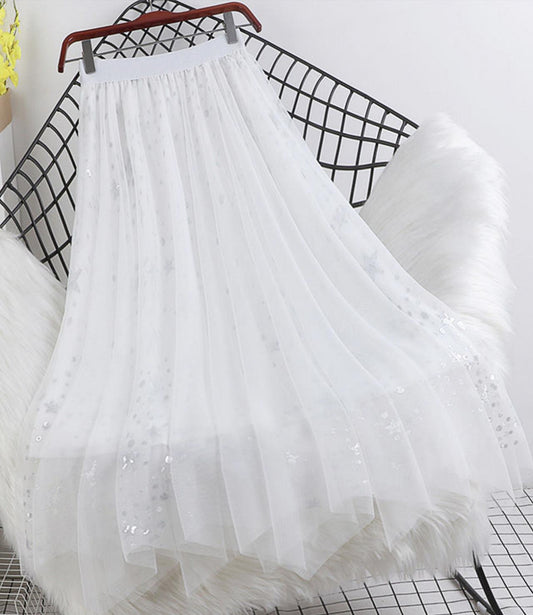 Cute A line tulle sequins skirt  3454