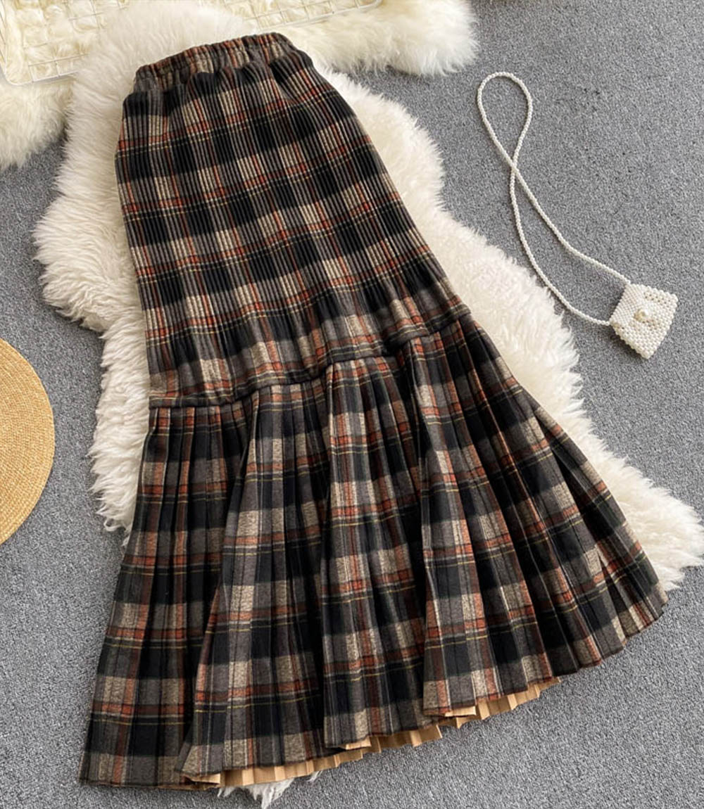 Cute A line plaid skirt  3458