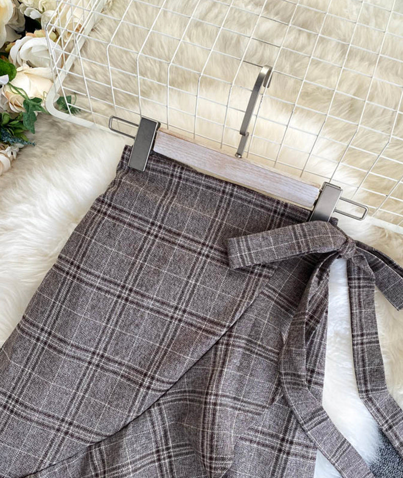 A line irregular plaid skirt  3474