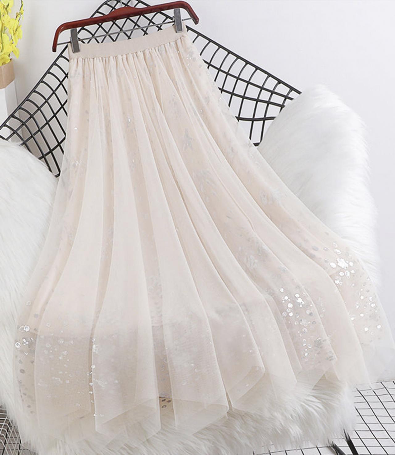 Cute A line tulle sequins skirt  3454