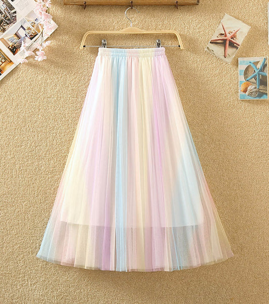 Cute rainbow color tulle skirt  3502