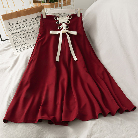 Cute A line lace-up skirt  3444