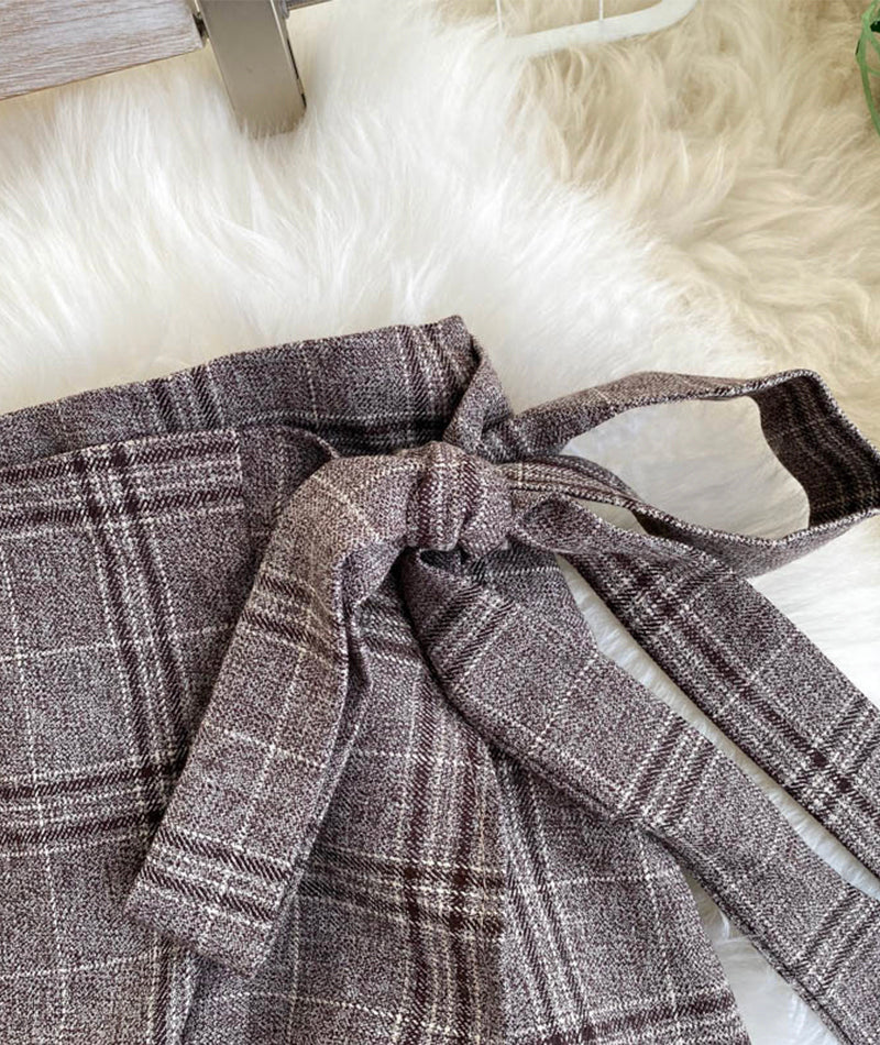 A line irregular plaid skirt  3474