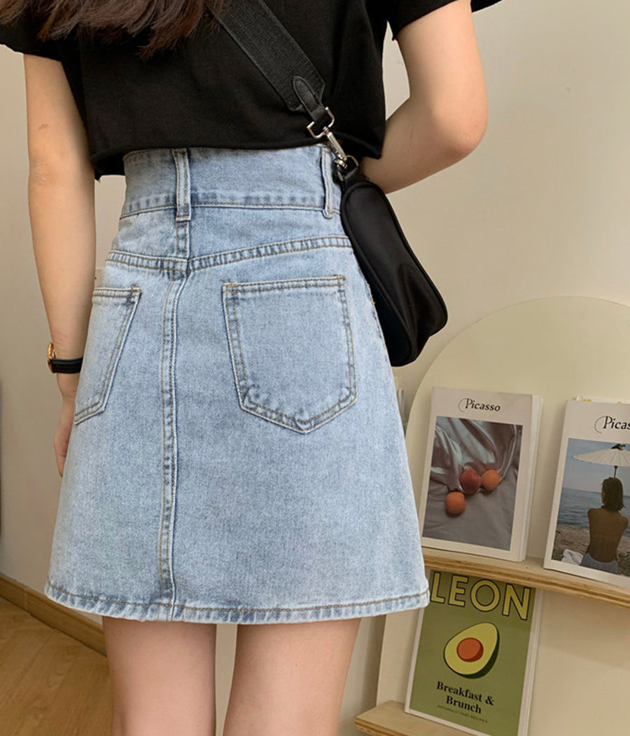 Cute denim skirt student denim skirt  3517