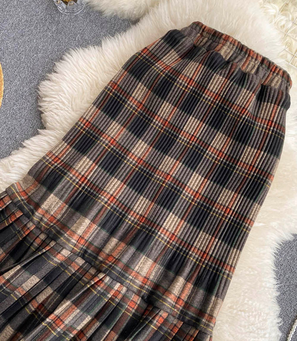 Cute A line plaid skirt  3458