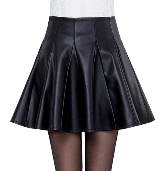 Leather skirt A line short skirt leather skirt  3465