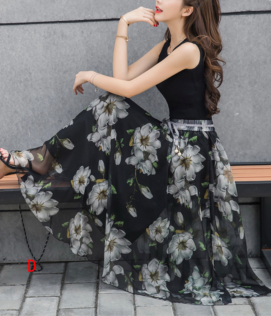 Stylish A line floral pattern chiffon skirt women's skirt  3508