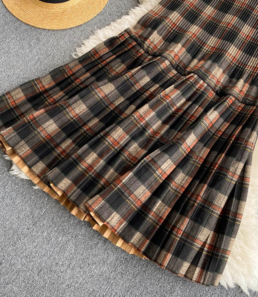 Cute A line plaid skirt  3458