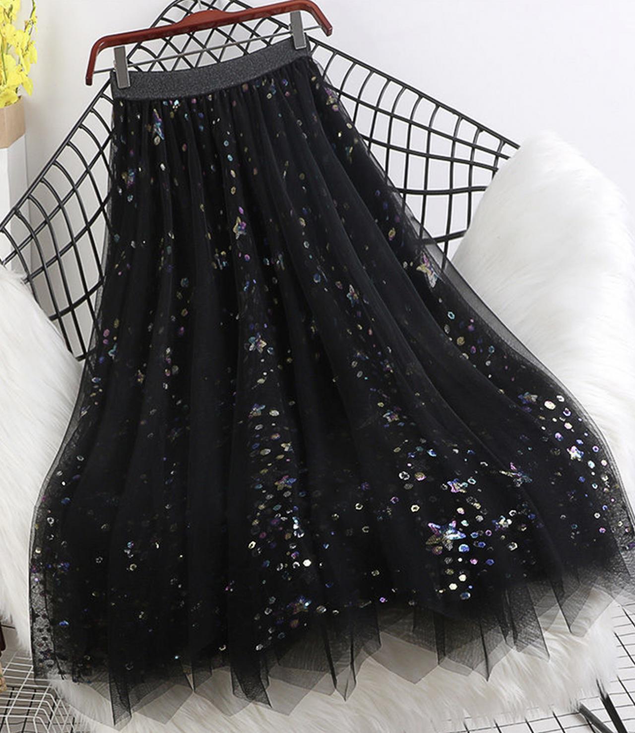 Cute A line tulle sequins skirt  3454