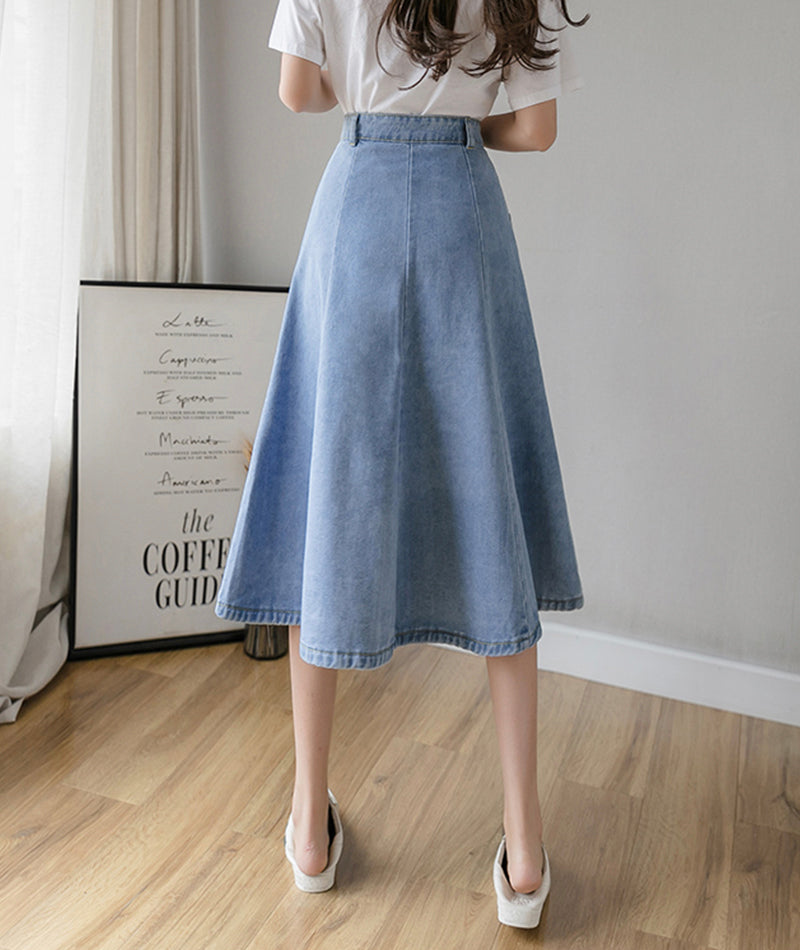 Simple A line denim skirt  3485