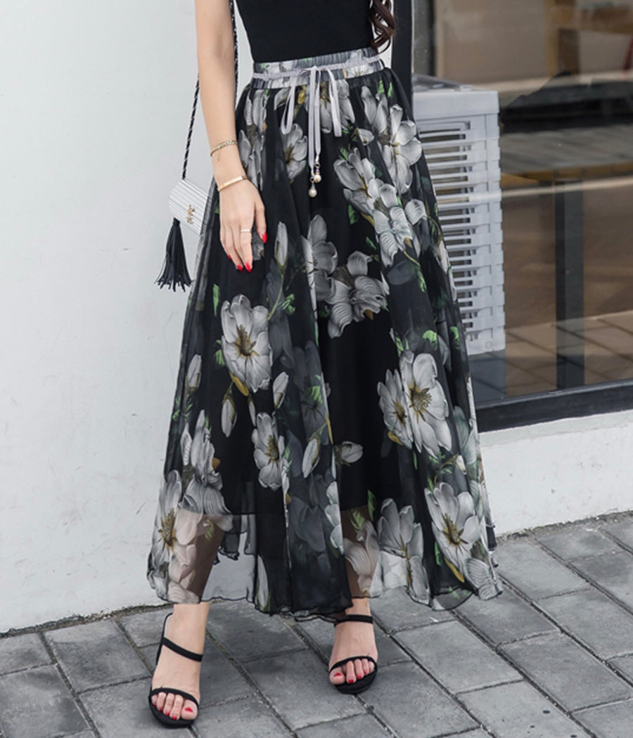 Stylish A line floral pattern chiffon skirt women's skirt  3508