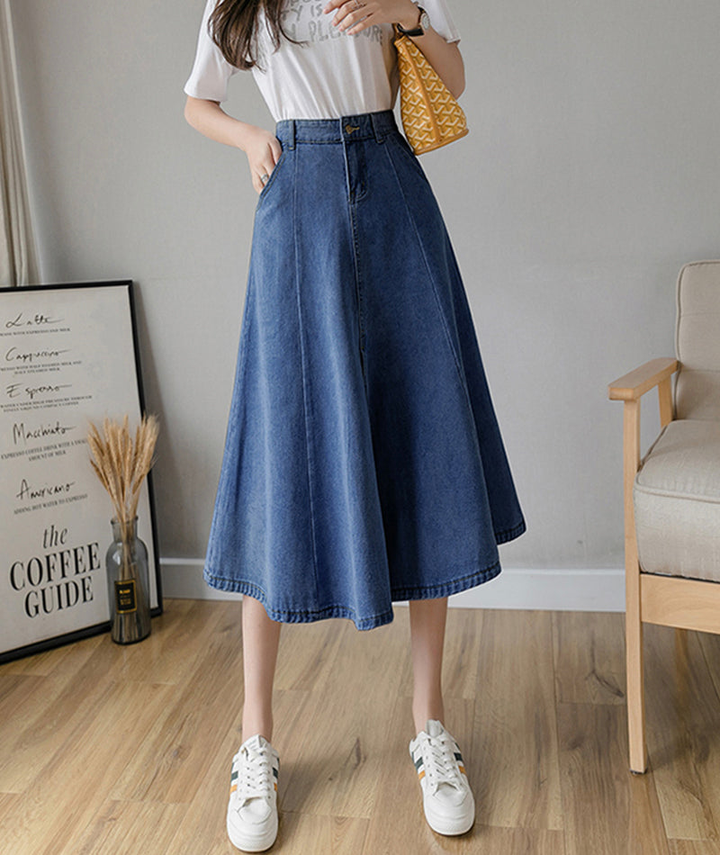 Simple A line denim skirt  3485