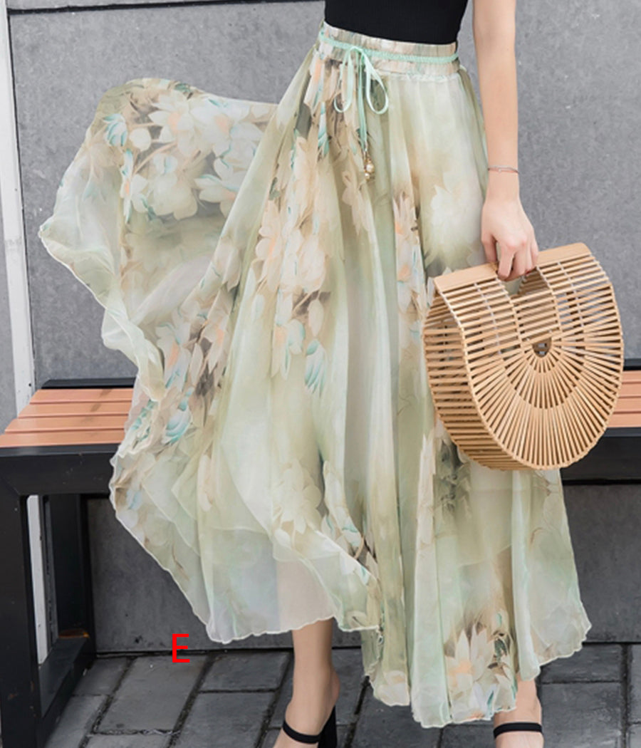 Stylish A line floral pattern chiffon skirt women's skirt  3508