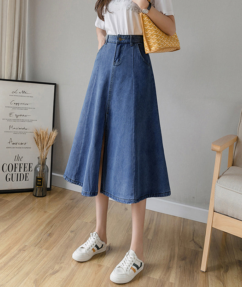 Simple A line denim skirt  3485