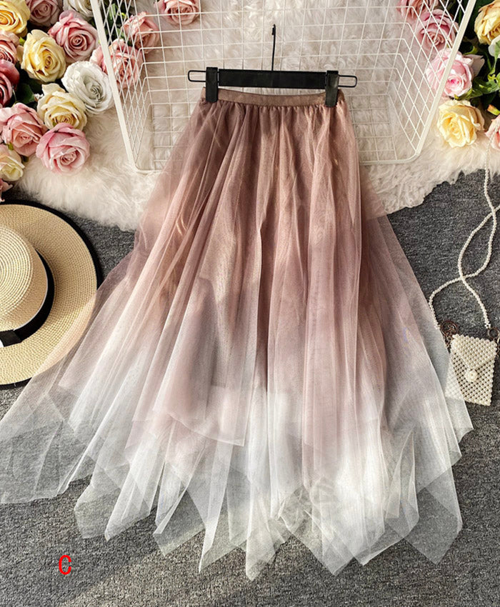 A line irregular tulle skirt gradient color skirt  3493