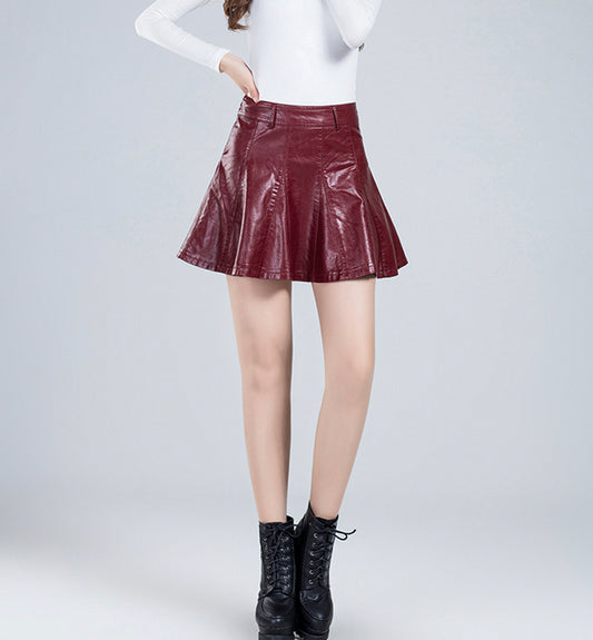 Stylish A line short skirt leather skirt  3466