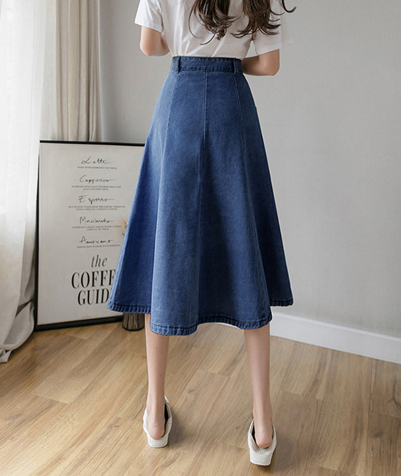 Simple A line denim skirt  3485