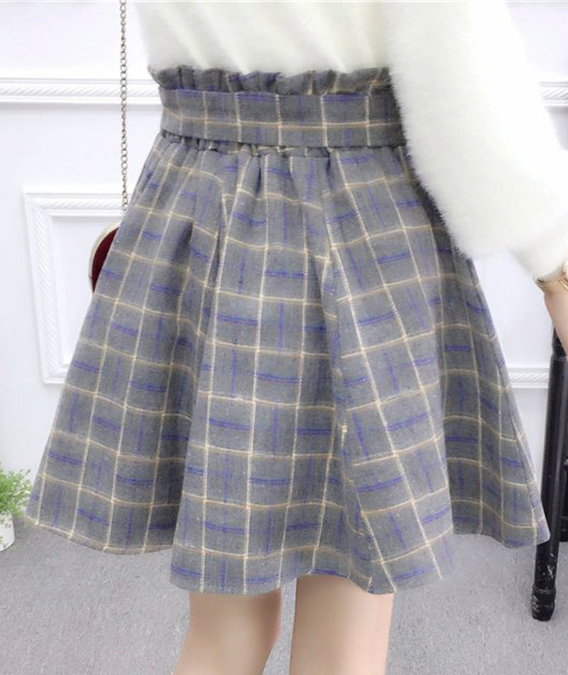 Cute A line pleated skirt plaid skirt  3480