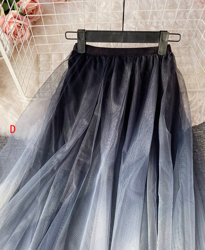 A line irregular tulle skirt gradient color skirt  3493