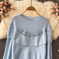 Schöner Blumen-Langarm-Pullover mit Rundhalsausschnitt 005