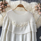 Schöner Blumen-Langarm-Pullover mit Rundhalsausschnitt 005