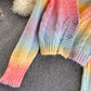 Regenbogen-Strickjacke mit langen Ärmeln und kurzem Pullover 022