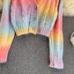 Regenbogen-Strickjacke mit langen Ärmeln und kurzem Pullover 022