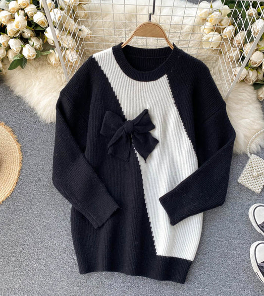 Cute bow knitted sweater dress  056