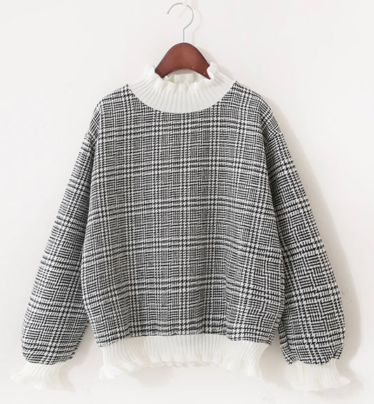 Cute plaid long sleeve top T-shirt  071