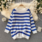 Süßer gestreifter Langarmpullover 004