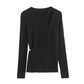 Design sense irregular knit shirt female autumn slim fit pure color bottomed shirt  7267