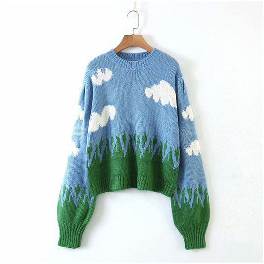 Pull col rond épais polyvalent pour fille paresseuse vieillissante 7154