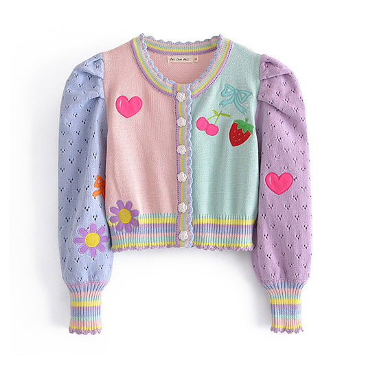 Pull-cardigan en tricot brodé Fruit Love 7310