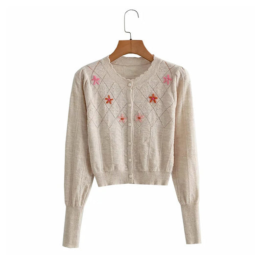 Cardigan en tricot à manches longues avec boutonnage brodé 7251