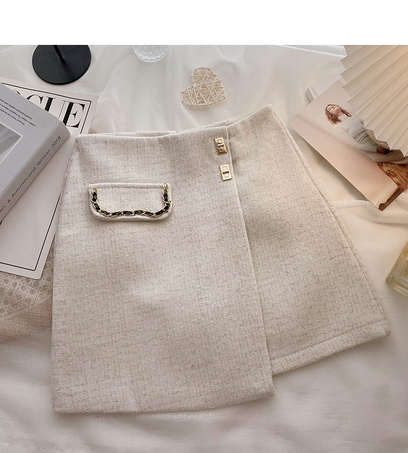 Fashion retro bright silk wool high waist A-shaped skirt  5495