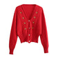 Manteau cardigan court en tricot à manches longues et col en V brodé 7402