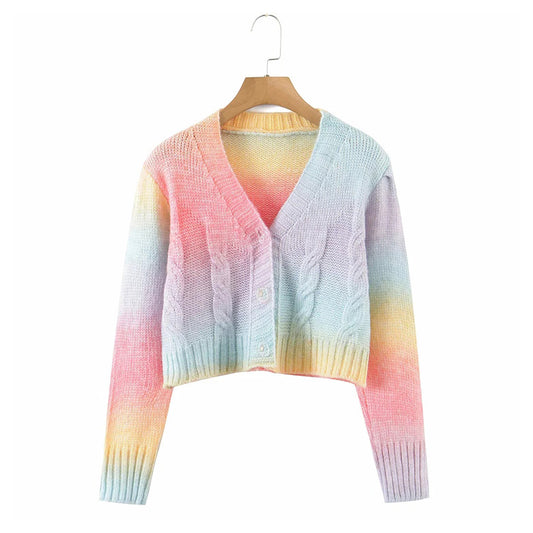 Manteau pull en laine à manches courtes et longues à col en V polyvalent dégradé 7186