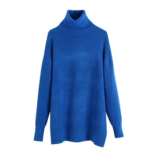 Nouveau pull ample à col montant polyvalent de couleur unie 7390